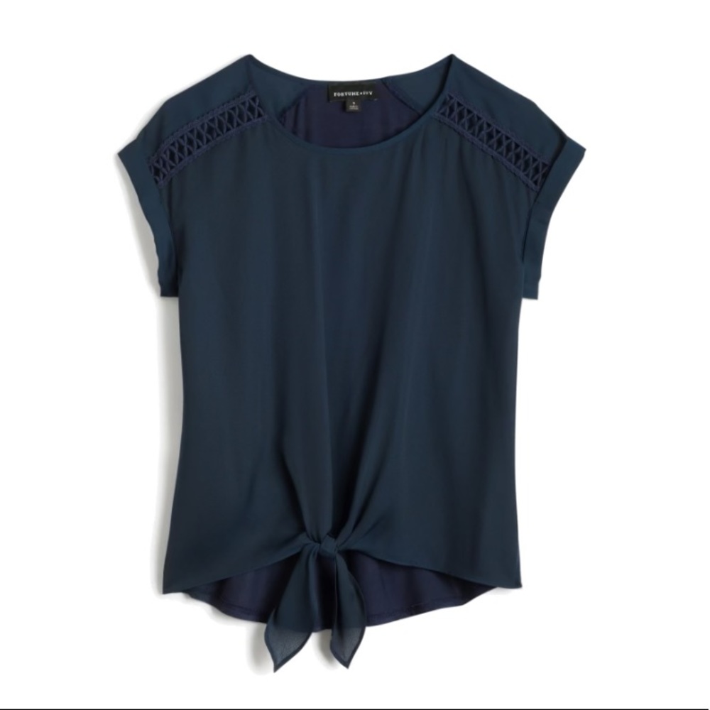 Fortune + Ivy Crochet Mixed Material Blouse